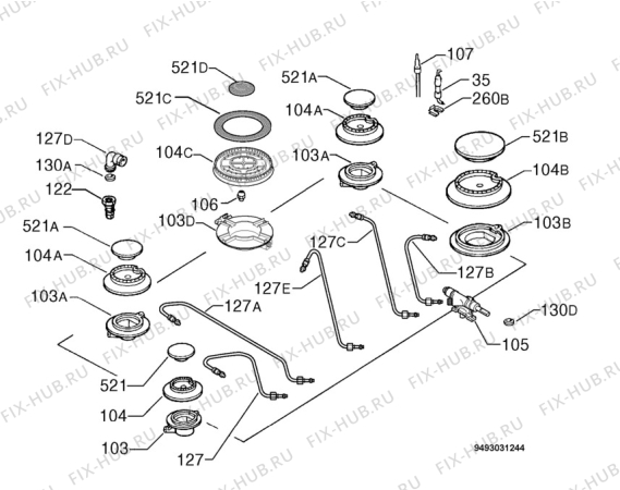 Взрыв-схема плиты (духовки) Zanussi ZGF7899CX - Схема узла Functional parts 267